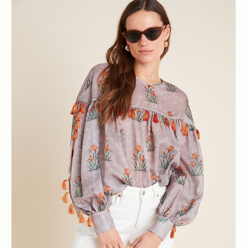 Anthropologie Tasseled Boho Blouse